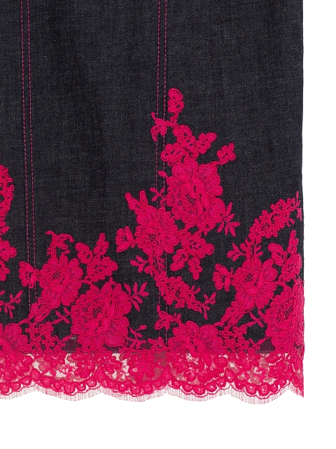 Black Pink Lace Trim Denim Midi Dress, 3