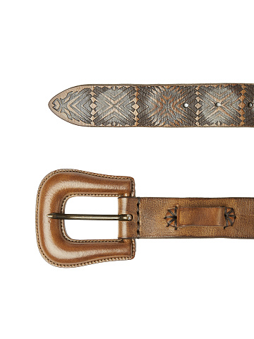Brown Patterned Belt With Leather Buckle, 2
