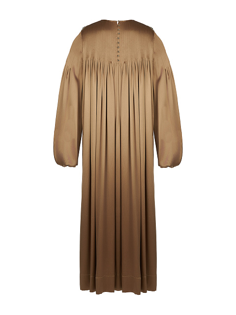 Brown Embroidered Silk Midi Dress, 2