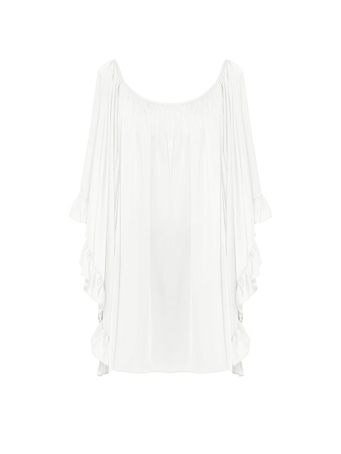 White Rayon Ruffled Mini Dress, 2
