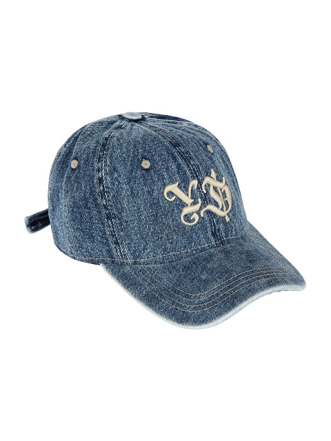 Blue denim cap with beige embroidery, 1