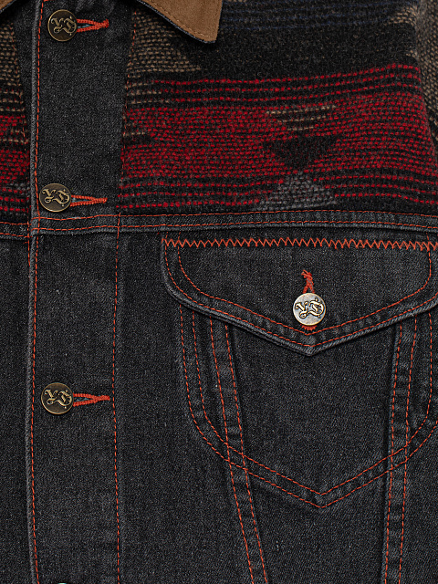 Grey Wool & Suede Trim Denim Jacket, 8