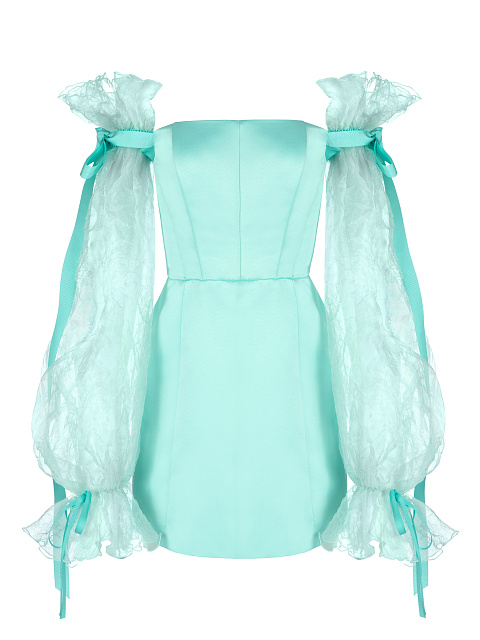 Turquoise Satin & Organza Mini Dress, 1