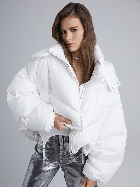 White Cropped Puffer Jacket, 2 White Cropped Puffer Jacket, 2
