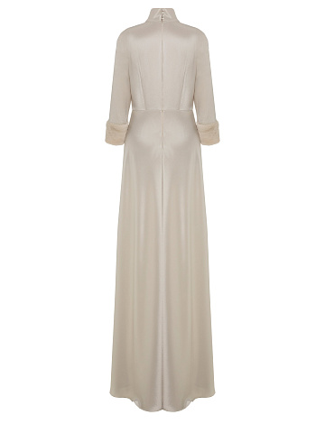 Milky Silk Dress With Mink Fur Cuffs, 2