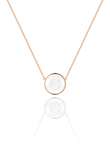 Rose gold necklace with letter C pendant with rock crystal, 1
