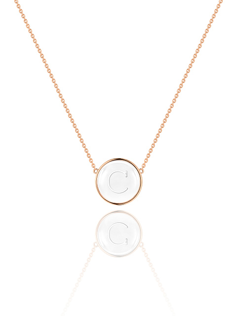 Rose gold necklace with letter C pendant with rock crystal, 1