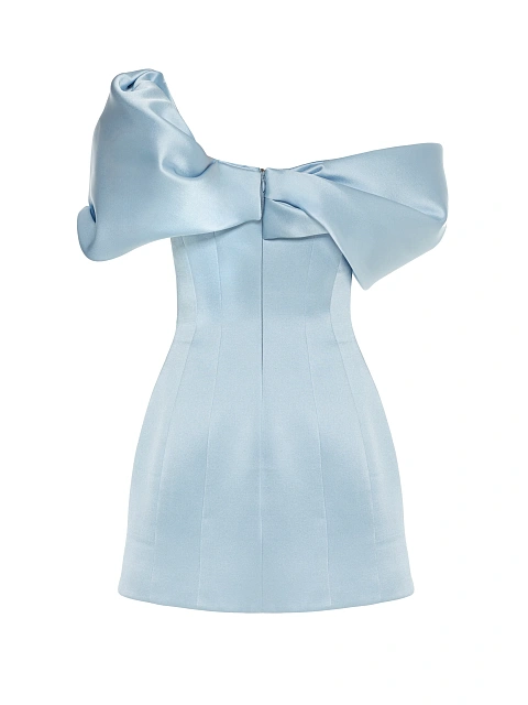 Light Blue Embroidered & Draped Silk Mini Dress, 3