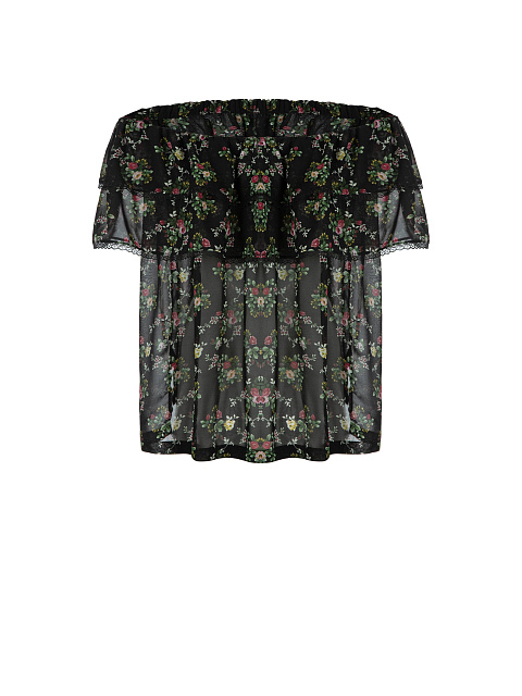 Black Floral Chiffon Off Shoulder Top, 2