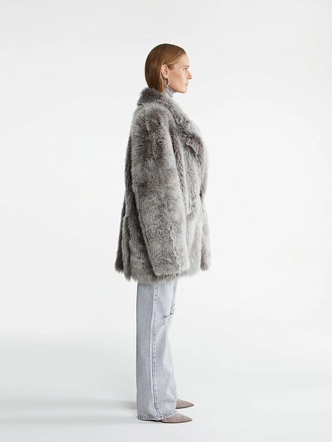 Gray Cropped Sheepskin Coat, 9