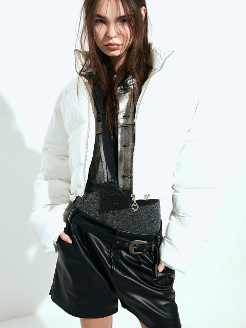 Black Faux Leather Belted Shorts, 3