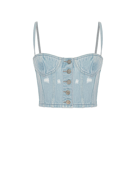 Light Blue Distressed Denim Top, 1