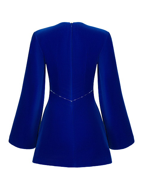 Blue Velvet Embroidered Mini Dress, 2