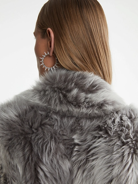 Gray Cropped Sheepskin Coat, 15