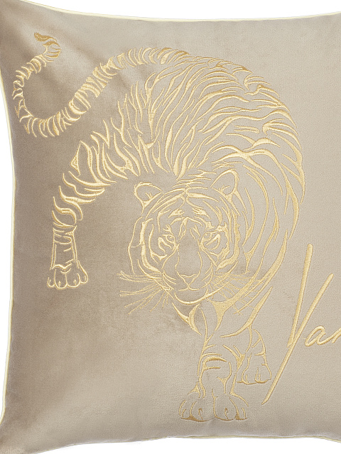 Beige Velvet Embroidered Pillow, 3