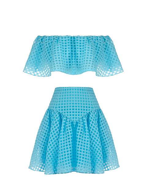 Blue Checked Chiffon Top & Mini Skirt, 1 Blue Checked Chiffon Top & Mini Skirt, 1