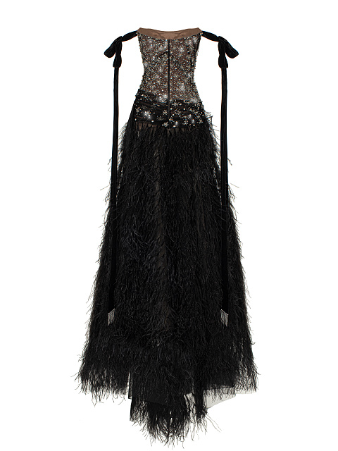 Black Feather & Rhinestone Maxi Dress, 3
