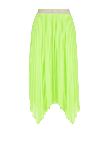 Neon Green Pleated Asymmetric Midi Skirt, 1