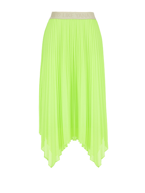 Neon Green Pleated Asymmetric Midi Skirt, 1