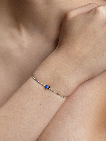 Silver & Blue Cubic Zirkonia Heart Bracelet, 2