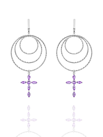 Silver & Amethyst Hoop Earrings, 1