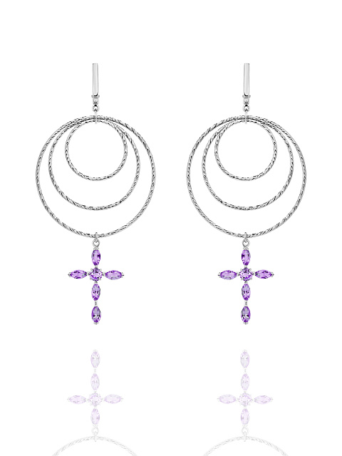 Silver & Amethyst Hoop Earrings, 1