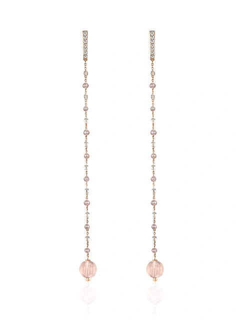 Rose Gold, Rose Quartz, Pearls & Topaz Long Earrings, 1