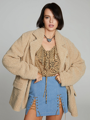 Light Blue Denim Lace Up Mini Skirt, 2