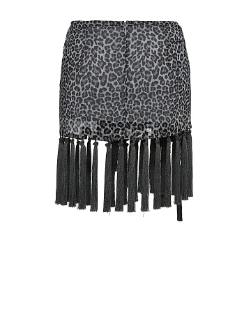 Grey Leopard Silk Wrap Mini Skirt, 2