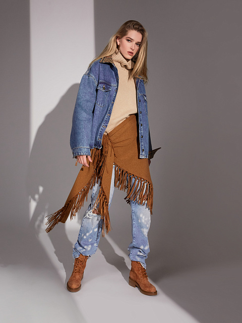 Blue Distressed Cotton Jeans, 7