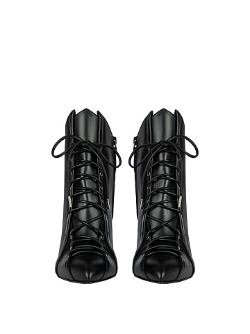 Black Leather Lace-Up Ankle Boots, 2