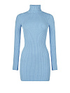 Платье вязаное мини темно-голубого цвета с горлом