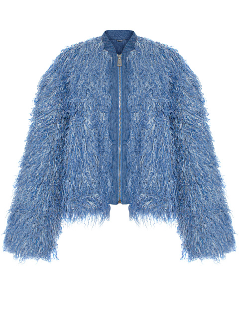 Blue Faux Fur Bomber Jacket, 1