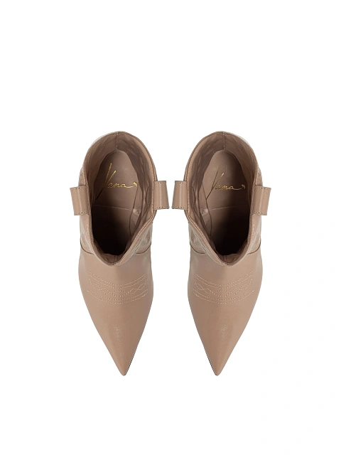 Beige Leather High Heel Cowboy Boots, 4