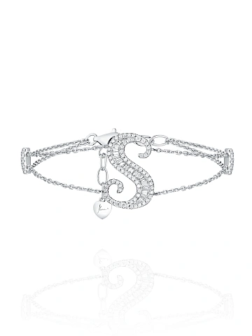 Baguette Diamond, Round Diamond & White Gold "S" Bracelet, 1