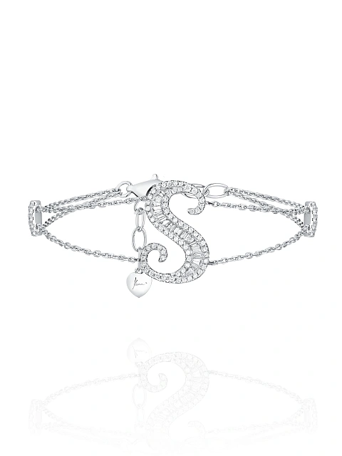 Baguette Diamond, Round Diamond & White Gold "S" Bracelet, 1