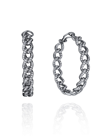 Hoop earrings in blackened gold with diamonds, 1