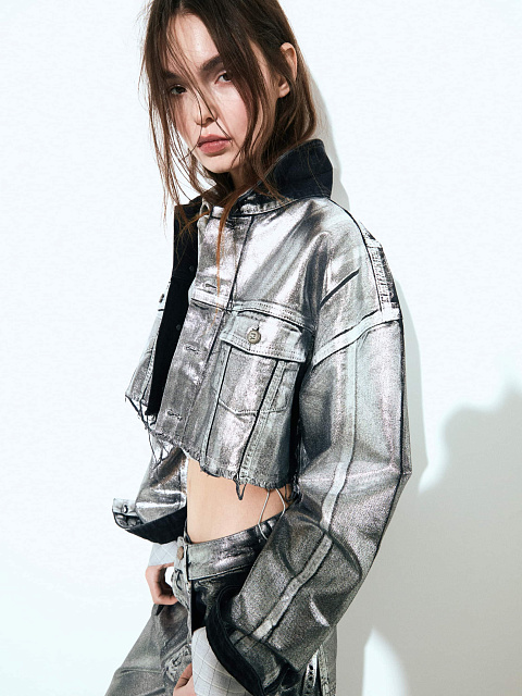 Silver Plated Black Denim Jacket, 6 Silver Plated Black Denim Jacket, 6