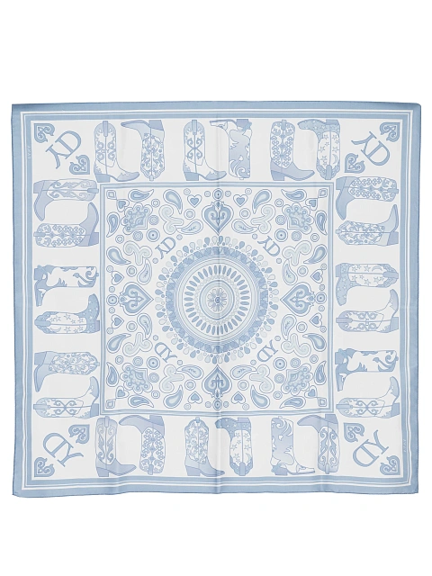 Blue Western Print Silk Scarf, 2 Blue Western Print Silk Scarf, 2