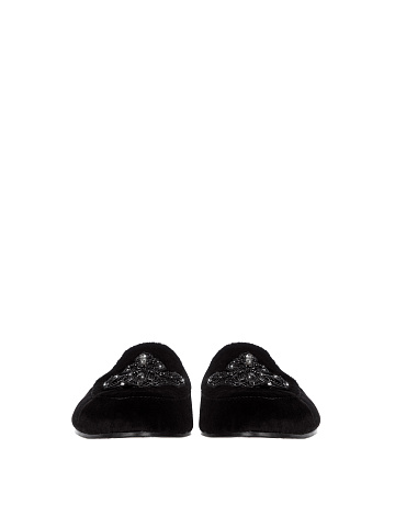 Black Suede Mink Fur Mules, 2
