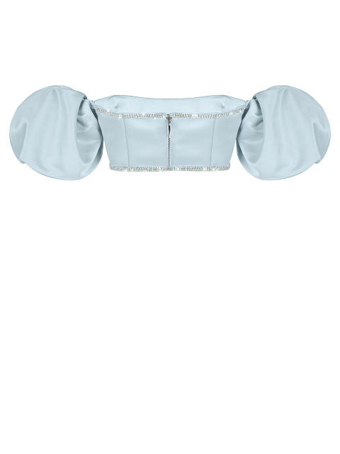 Light Blue Rhinestones Trimmed Satin Top, 3