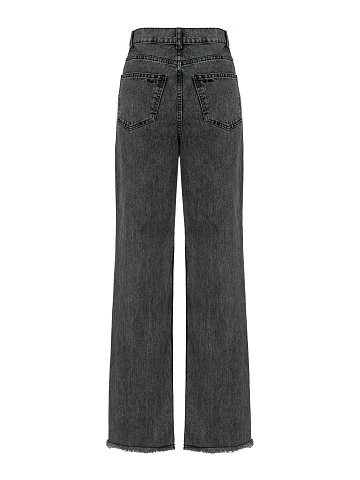 Dark Grey Fringed Cotton Jeans, 2