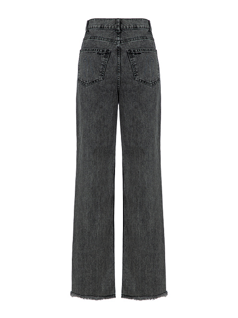 Dark Grey Fringed Cotton Jeans, 2