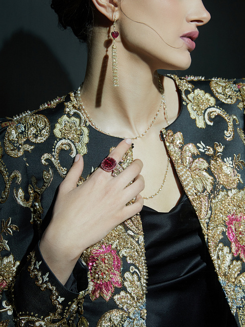 Heart Ruby & Yellow Briolette Diamond & Gold Tassel Earrings, 3