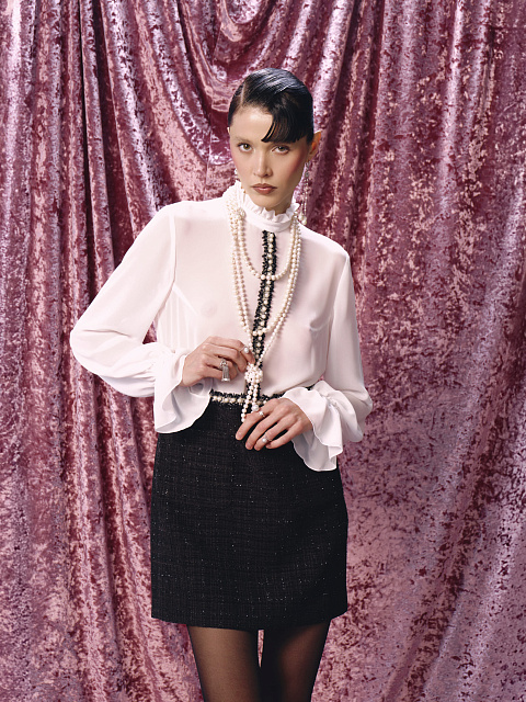 Black and white chiffon and tweed mini dress, 5