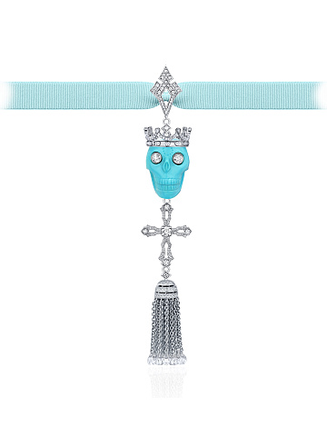 Turquoise & Briolette Diamond & White Gold Tassel Pendant, 1