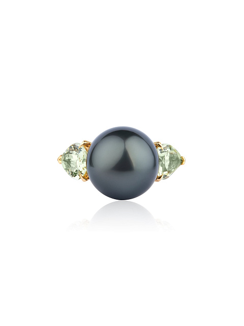 Yellow gold ring with black pearl and beryl, 4
