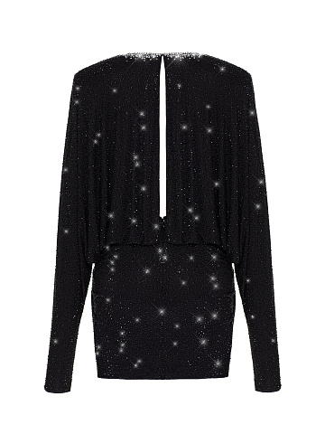 Black Rhinestones V-neck Mini Dress, 2