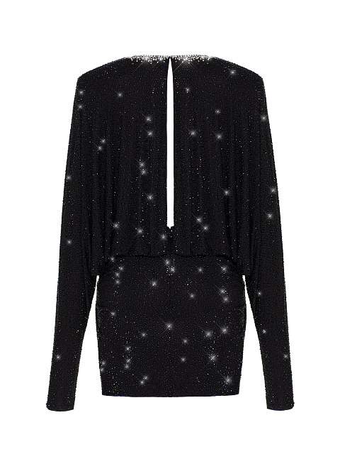 Black Rhinestones V-neck Mini Dress, 2