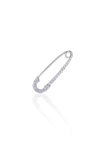 Round Diamond & White Gold "Safety Pin" Brooch, 1